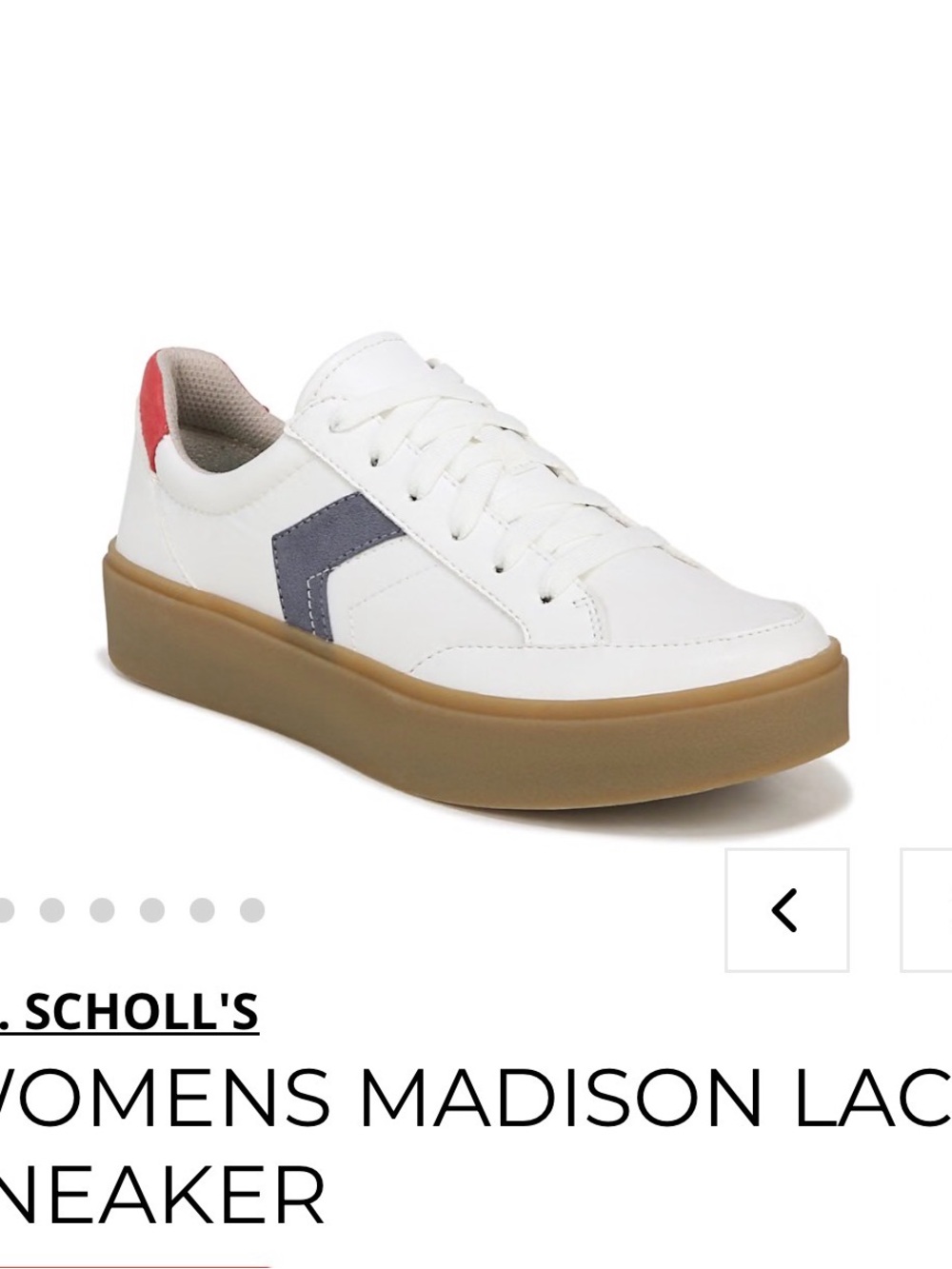 Dr. Scholl's White Leather Sneaker with Navy and Red Accents